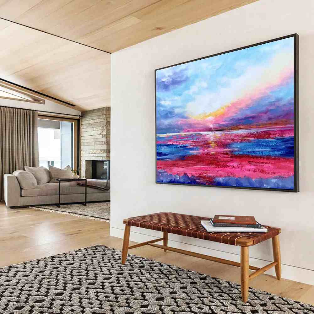 sunset wall art in pink